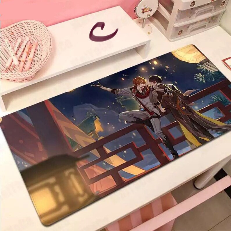 Tartaglia Zhongli Desk Pad Genshin Impact PU Desk Mat Mouse Etsy