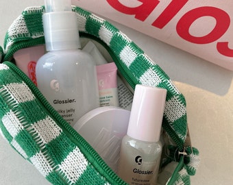 brown checkered makeup bolsa