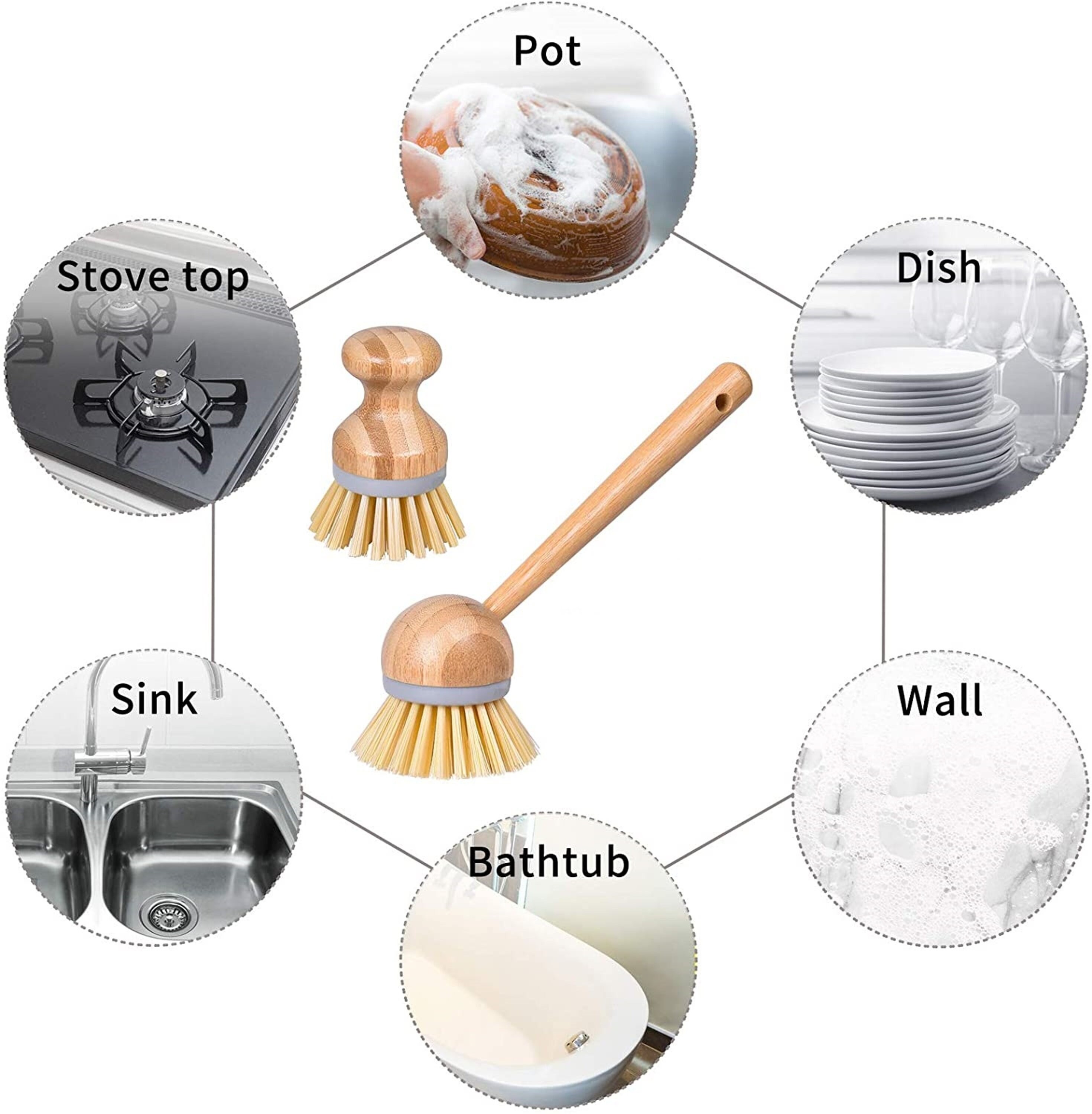 Set de cepillo de platos de bambú cepillo de fregadero con | Etsy