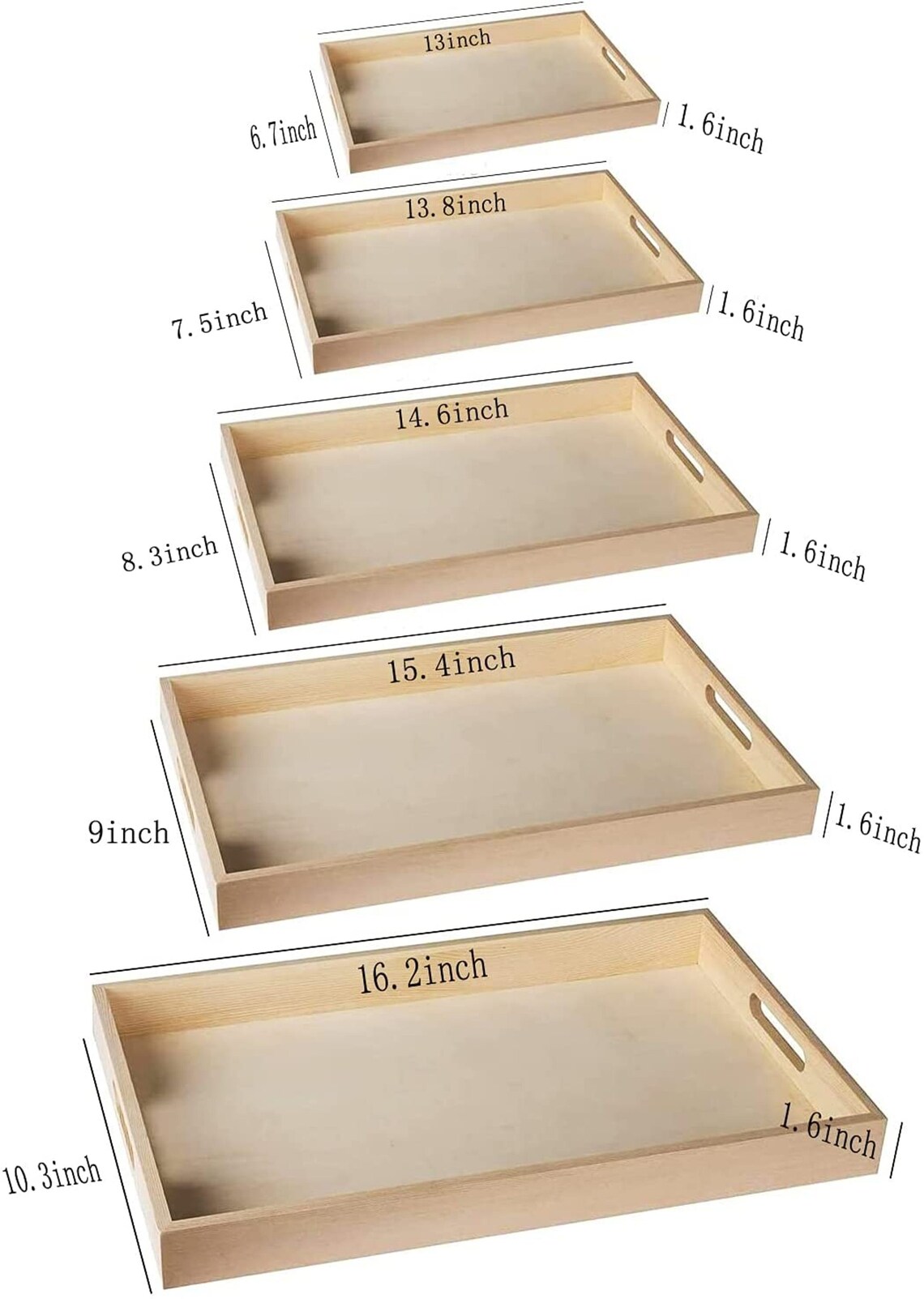 Rectangular Shape Wood Trays with Handles Wooden Nested Etsy