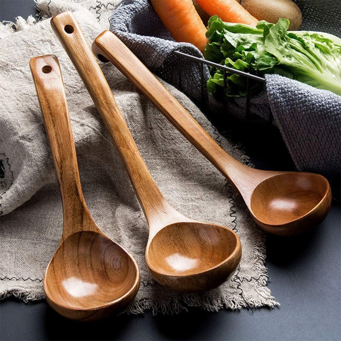 3Pcs Wooden Ladles Kitchen Spoon Set Utensils12 inch Soup Etsy