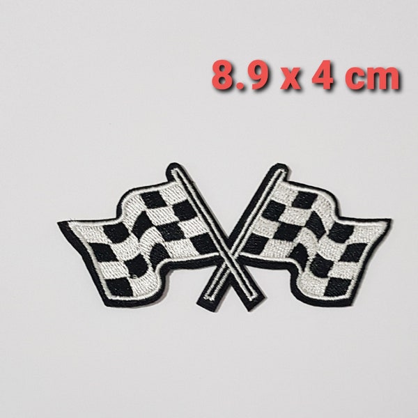 Checkered Flag Embroidered Iron / Sew On Patch Check R Car Shirt Badge