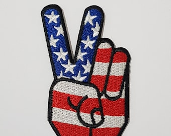 USA Flag Peace Sign Embroidered Iron / Sew On Patch United States American Badge