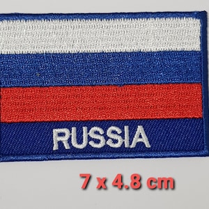 Puede incluir: Parche bordado de la bandera rusa con la palabra "RUSSIA" en letras blancas. El parche mide 7 cm por 4,8 cm.