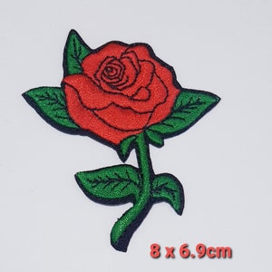 Red Rose Flower Embroidered Iron / Sew On Patch Jeans Top Dress Skirt Bag Badge