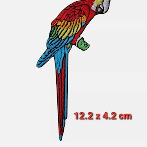 Parrot Embroidered Iron / Sew On Clothes Bag Patch Pet Macaw Bird on Perch Badge