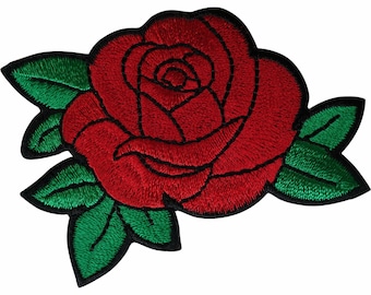 Red Rose Flower Patch Iron Sew On Embroidered Badge Clothes Embroidery Applique