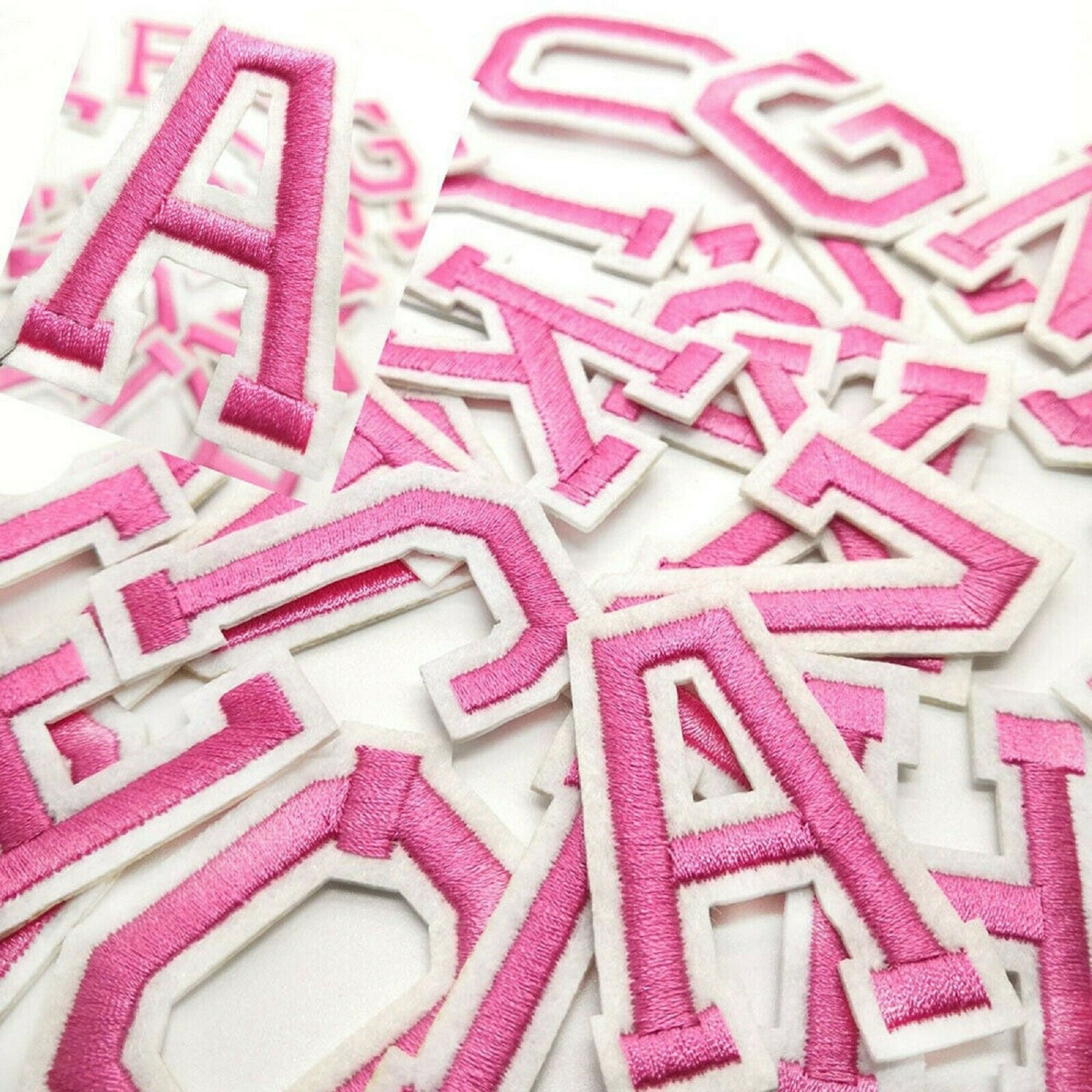 6PCS Hot Pink Iron on Patches, Small Iron on Letters Patches, Cursive  Letters Embroidered Sewing Alphabet for T-Shirts, Clothes, Jackets, Socks,  Bags