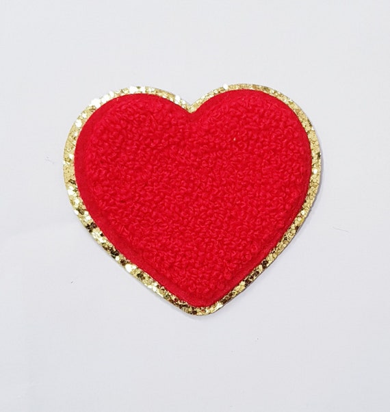 Heart Iron On Patches Love Sew On Appliques Chenille Embroidered Patch Gold  Edge