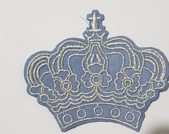Himmel blau Silber Krone Patch Eisen auf Nähen auf König Königin Phantasie Kleid bestickt Ba