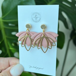 Polymer clay earrings. Statement earrings. Hoop earrings. Women’s earrings. Lotus earrings. Unique polymer clay earrings. Floral earrings.