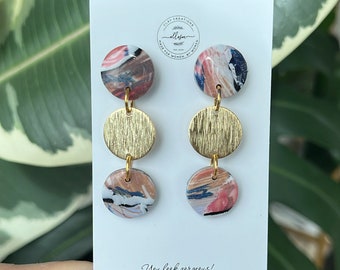 Polymer clay earrings. Water color earrings. Blue earrings. Gift for her. Minimalist earrings. Gold earrings. Terrazzo earrings. Dangles.