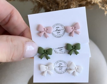 Polymer clay earrings. Stud earrings. Bow earrings. Soft girl earrings. Coquette clay earrings. Wedding earrings. Bridal earrings. Bow tie