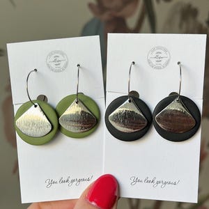 Polymer clay earrings. Statement earrings. Hoop earrings. Abstract earrings. Spring clay earrings. Unique polymer clay earrings. Silver