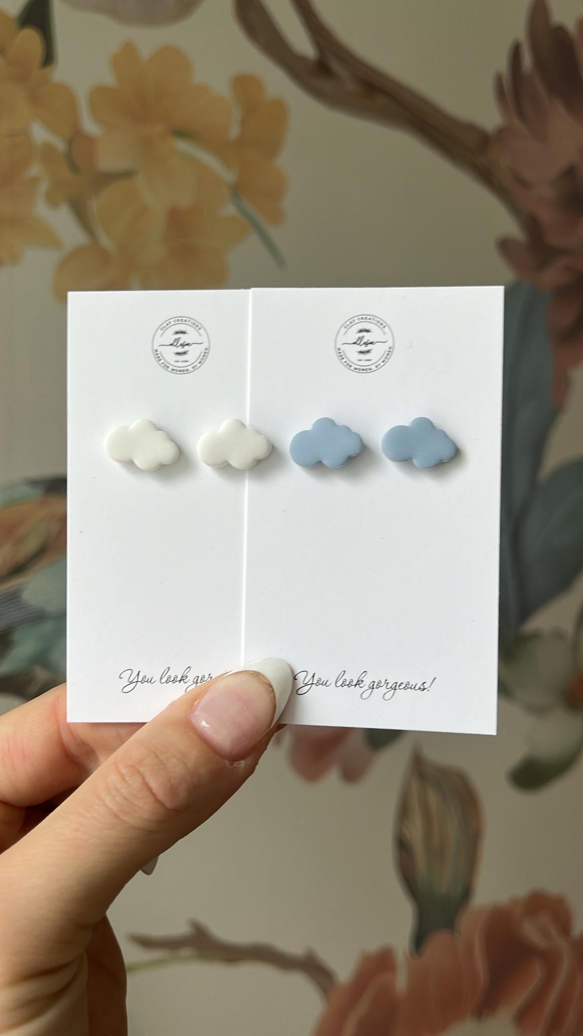Stud earrings. Cloud jewelry. Women’s earrings. Polymer clay earrings. Neutral polymer clay earrings. Neutral earrings. Weather earrings.