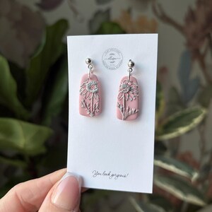 Polymer clay earrings. Sunflower earrings. Floral earrings. Gift for her. Minimalist earrings. Gold earrings. Tile earrings. Gift for mom. image 11