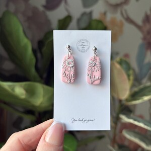 Polymer clay earrings. Sunflower earrings. Floral earrings. Gift for her. Minimalist earrings. Gold earrings. Tile earrings. Gift for mom. image 12