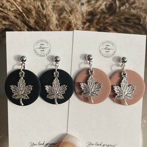 Silver leaf earrings. Statement earrings. Gold earrings. Polymer clay earrings. Flower polymer clay earrings. Circle earrings. Fall jewelry.