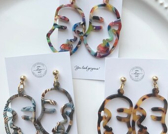Abstract face earrings. Women’s earrings. Feminist earrings. Viva le femme earrings. Gift for her. Tortoise earrings