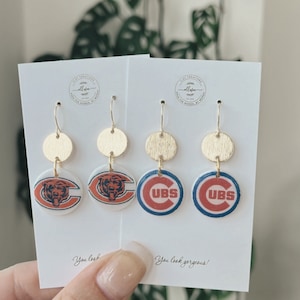 Polymer clay earrings. NFL earrings. MLB earrings. Sports fan earrings. Chicago earrings. Sport earrings. Football earrings. Baseball fan.
