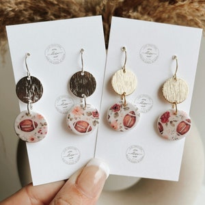 Football earrings. Polymer clay earrings. Fall earrings. Sports earrings. Flower earrings. Football fan earrings. Gift for her.