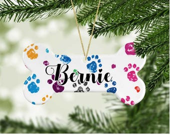 Dog Bone Ornament, Custom Dog Ornament, Porcelain Dog Bone, Personalized Christmas Ornament