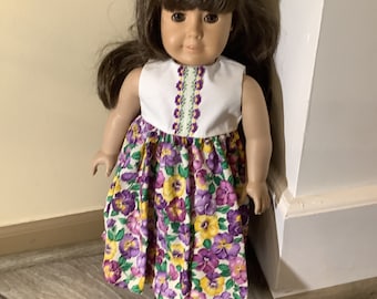 18 Inch Doll Dress: Floral Print with Hair Bows