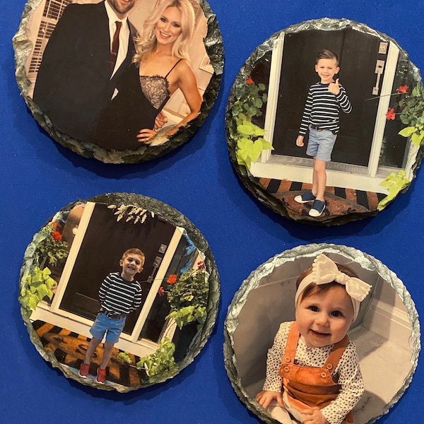 Photo Slate Coasters,Personalized Photo Coasters,Custom Photo Slate,Stone Coasters,Picture Coasters, Round Photo Coasters,Wedding Gift