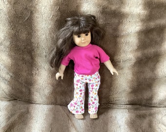 18 Inch Doll Outfit: Pink Shirt, Floral Pants