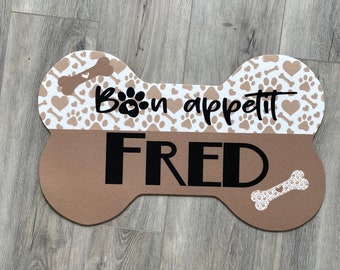 Personalized Bone Shaped Dog Mat: Custom Pet Feeding Placemat