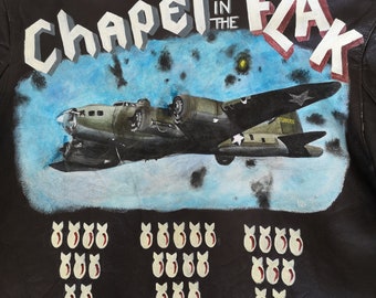 Hand Painted Men's WW2 Inspired Nose Art Flight Jacket With Chapel