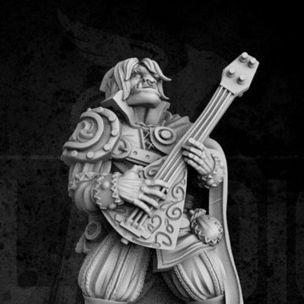 Half-Orc Bard by Claudio Casini | 12K Hi-Res Resin Tabletop Miniature for DnD, P2e, RPG, Wargame | Choose Your Scale!