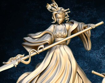 Immortal Cultivator - Female with Spear *by Village's Hope | 12K Hi-Res Resin Tabletop Miniature for DnD, RPG, Wargame | Choose Your Scale!