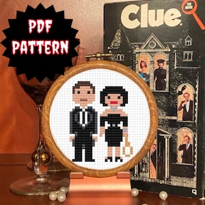 Wadsworth and Mrs. White - CLUE - 3&quot; PDF Cross Stitch Pattern