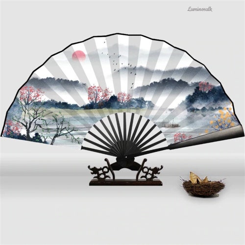 Silk Folding Fan Bamboo Handle Asian Retro Fashioned Hand - Etsy