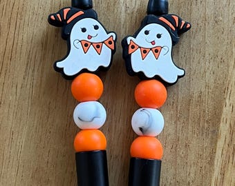 Ghost Pen, Beaded Ballpoint Pen, Silicone Beaded Pen, Bead Pen, Silicone Beads, Cute Pen, Teachers Gift, Handmade Gift, Halloween Pens