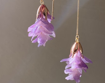 Boucles d’oreilles en fleurs de glycine séchées | Boucles d’oreilles à fleurs réelles | Fleurs de glycine violette | Cadeau de la fête des mères| Cadeau de Saint Valentin