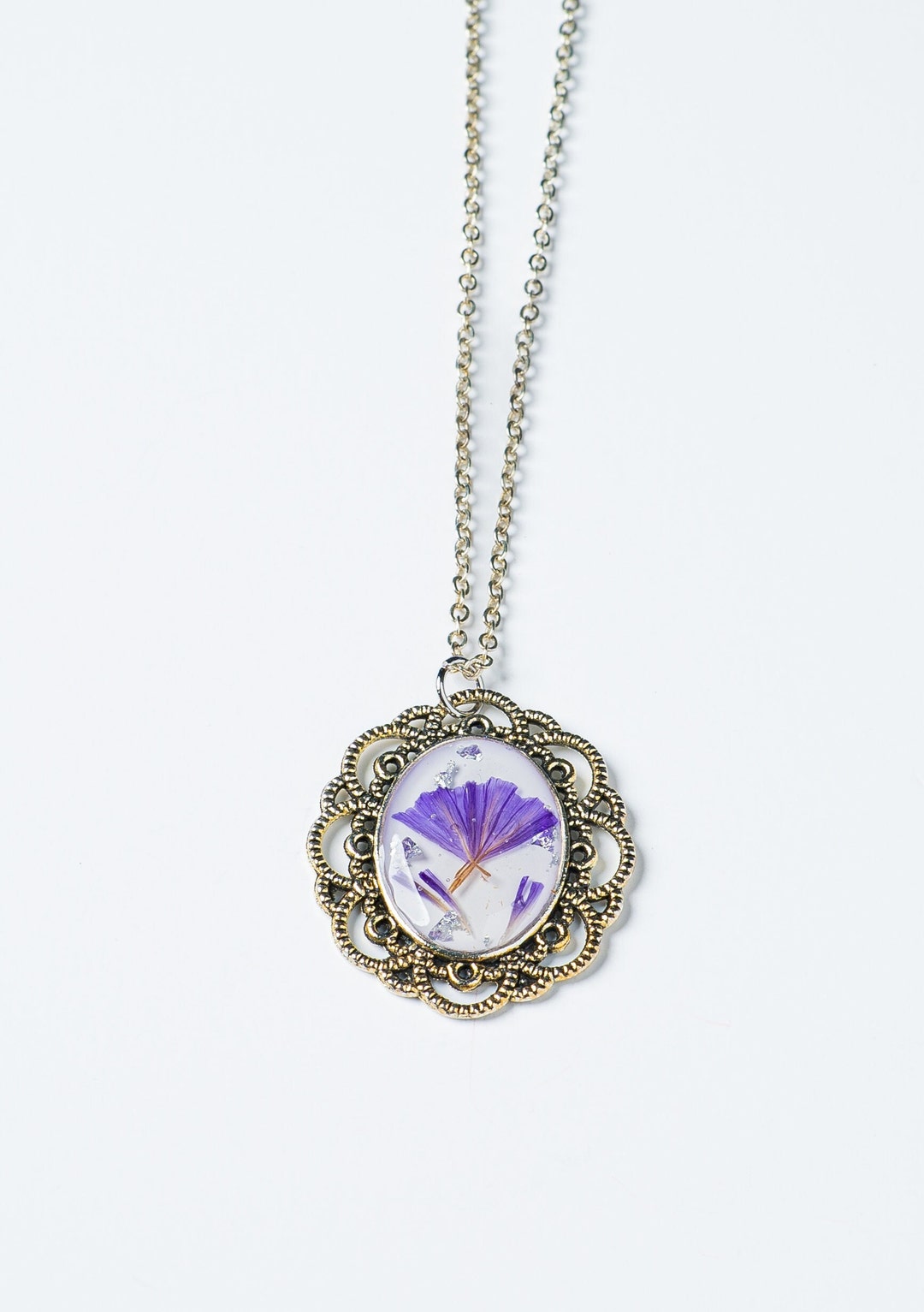 July Birth Flower Necklace/water Lily Violet Flower Pendant/dried Flower Necklace/valentine's