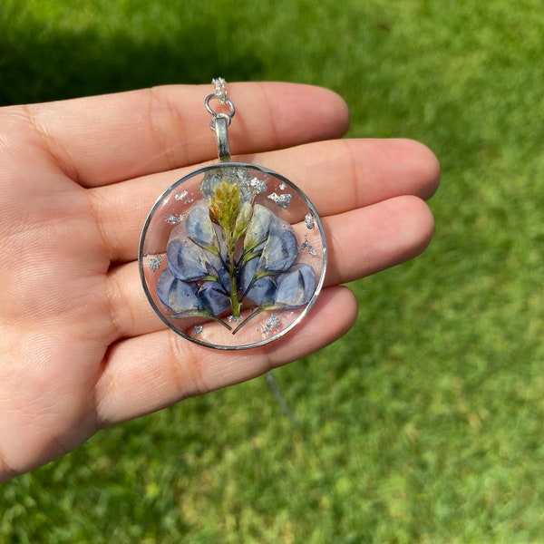 Texas Bluebonnet necklace/Real Flower Pendant/ Wild flower jewelry/Gift for Friend, Mom/ *ECO* plant based resin/ Sustainable