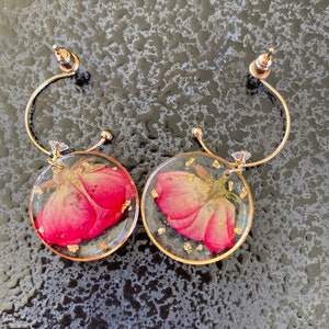 Dried rose earring• Pressed rose earring•  Real rose earring• Mother’s Day gif