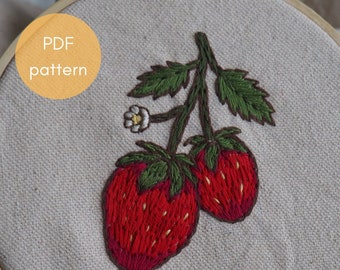 Strawberry Botanical Embroidery Pattern | PDF Instant Digital Download | DMC Codes Included | Detailed Tutorial