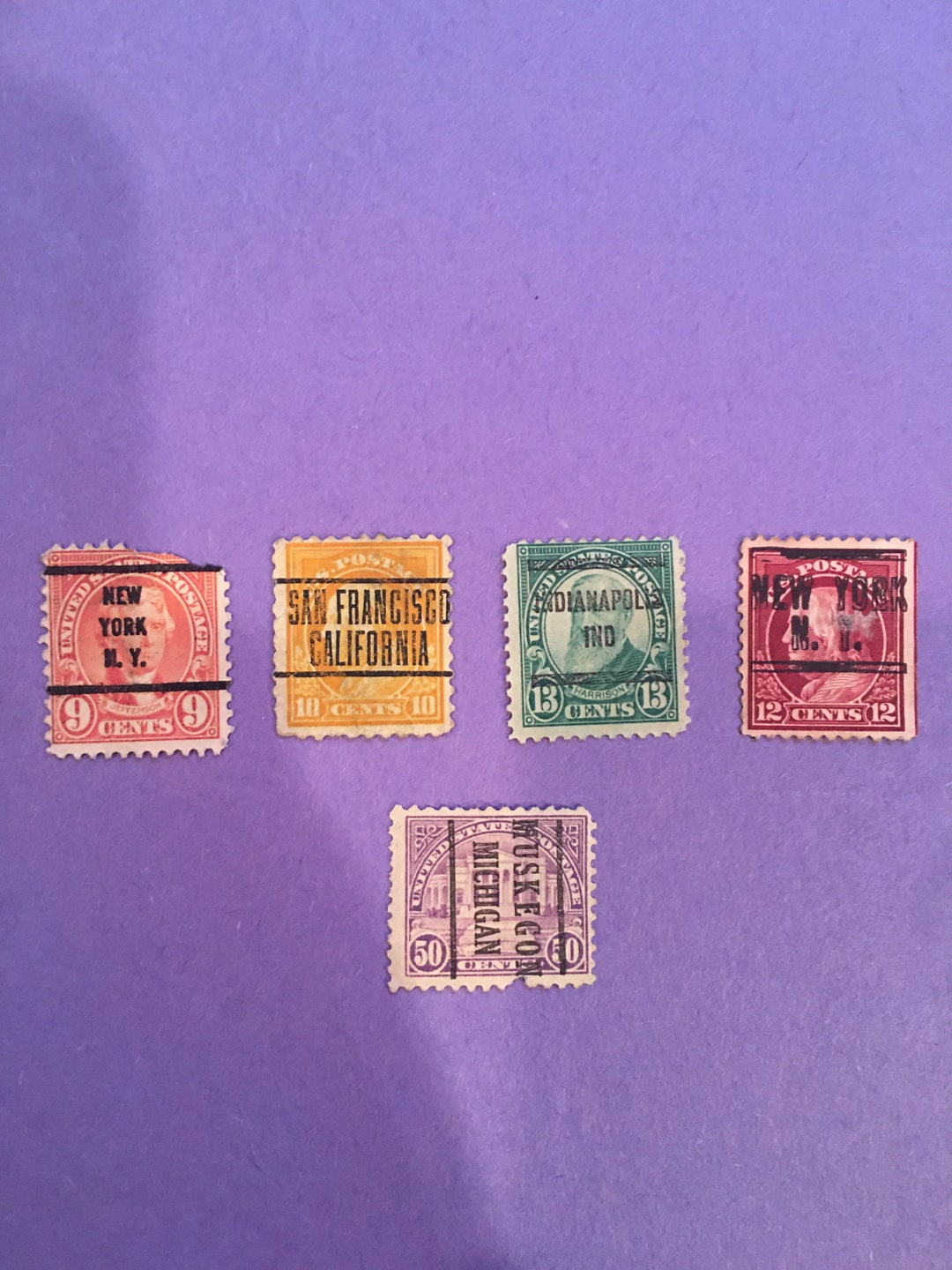 VERY OLD USA Stamps Overstamped 9,10,12,13 and 50 Cent Stamps Etsy
