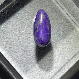 May include: A purple and white cabochon gemstone with a smooth, polished surface. The gemstone is oval-shaped and has a mottled pattern.