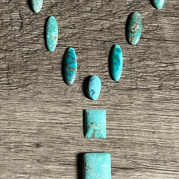 Turquoise set w/ 2 #8 Main Cabs - Sunbell old stock- Kingman- #8-Bisbee-morenci-manassa- Cabochon 9 pc Set USA Southwest mined 19 ctw