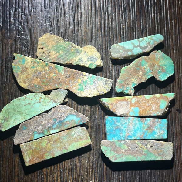 Turquoise 10 cut slabs 101 ct 20.2 gr- #8 - Sunbell old stock- Kingman- Manassa - Morenci - Bisbee - All USA mined deep greens to blues