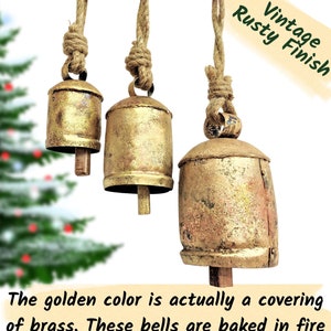 HIGHBIX Set of 3 Harmony Cow Bells Vintage Handmade Rustic Lucky Christmas Hanging Bells On Rope