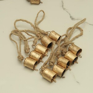 Rustic 4cm Cylinder Brass Bells with Jute Loop – Handmade Mini Cowbells for Christmas, Crafts, Wedding Décor, Gift Wrapping DIY Craft Supply