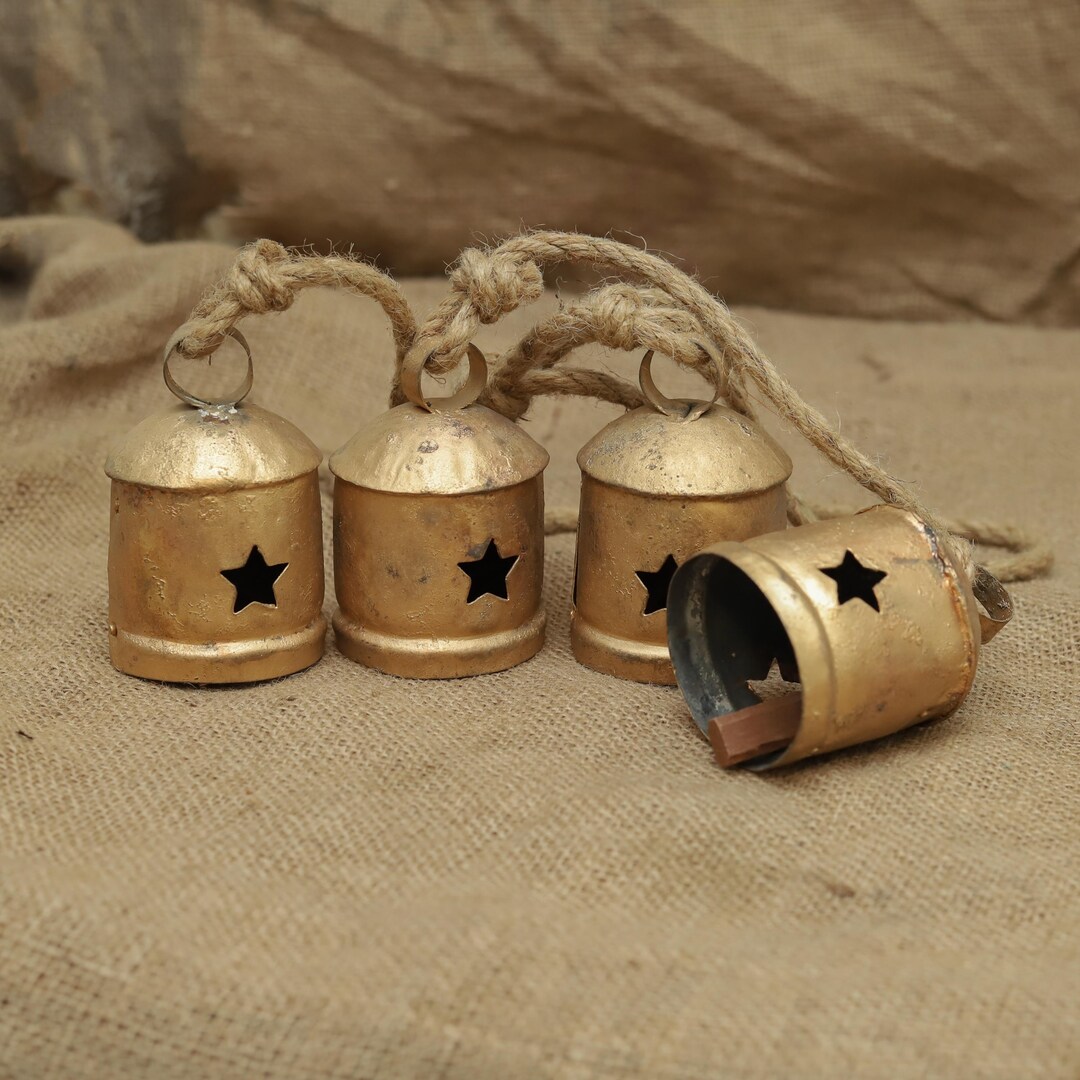 Rustic Gold Bells Cluster: Handmade Metal Cowbells With Star Cutout - Etsy