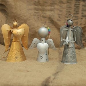 Handmade Rustic Metal Fairy Bells Ornaments – Guardian Angel Ornaments – Fairy Bells with Heart & Star | Holiday Gift | Guardian Angel Decor