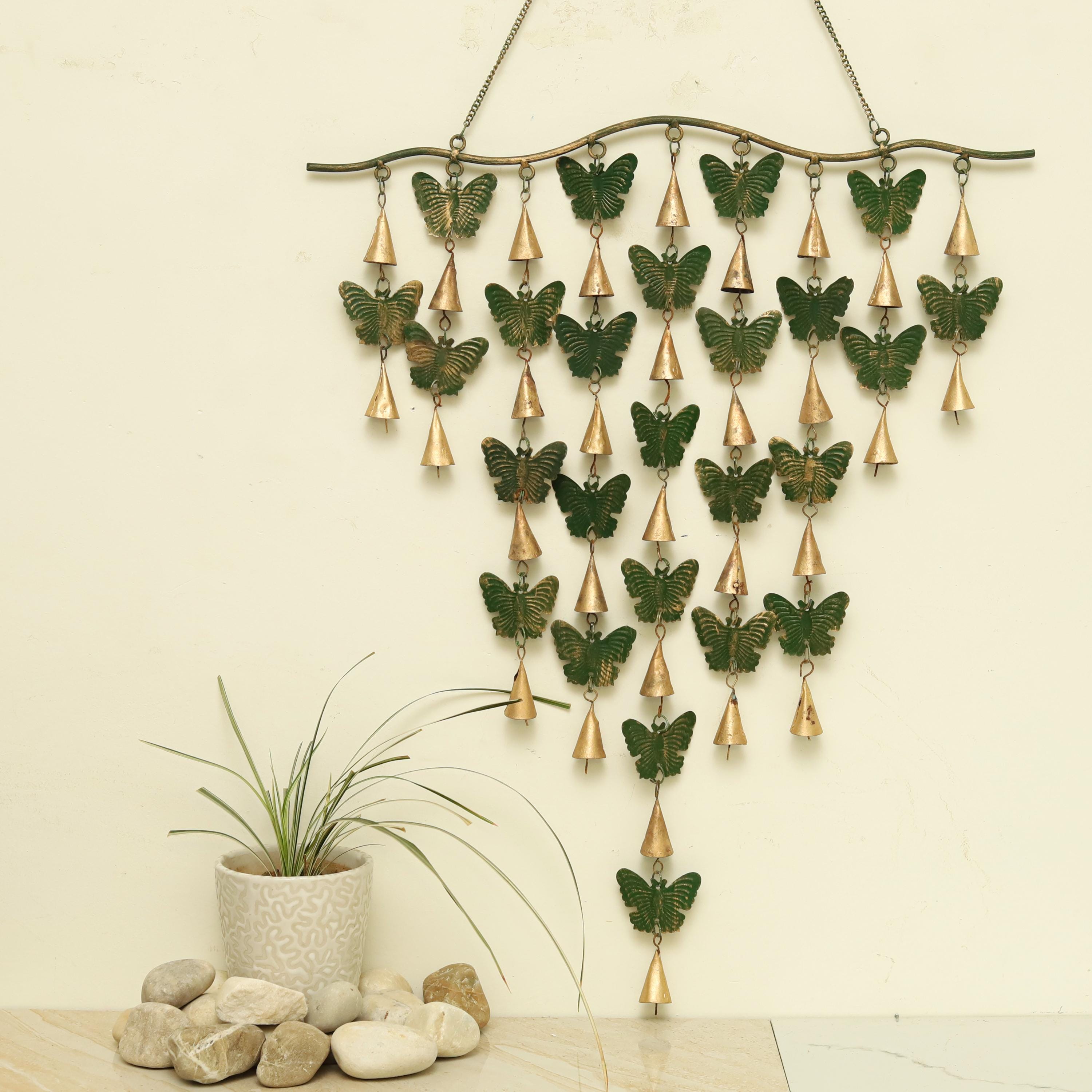 Handmade Butterfly Wall Hanging with Rustic Bells – Boho Metal Wind Chime for Garden, Balcony, Living Room, Vastu & Spiritual Décor